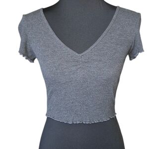 destined Slate Gray V-Neck Crop Top Size S